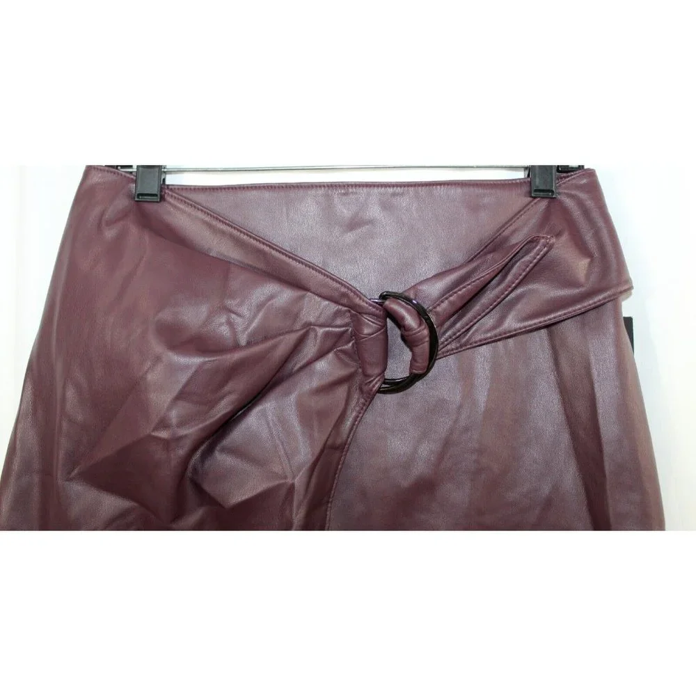 NWT Bailey 44 Womens Dark Red Faux Leather Wrap Skirt S Made in USA - Picture 2 of 5